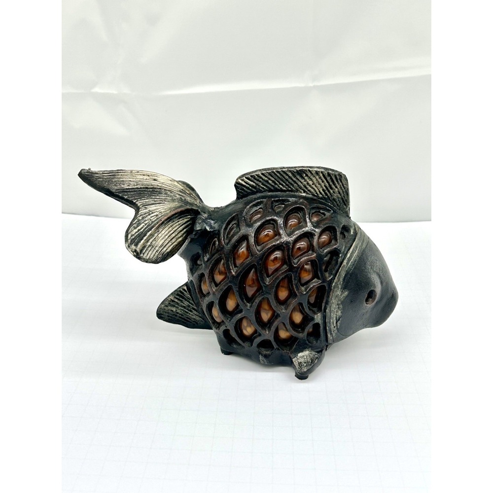 Vintage Heavy Cast Iron Koi Fish Goldfish Japanese Garden Candle Lantern